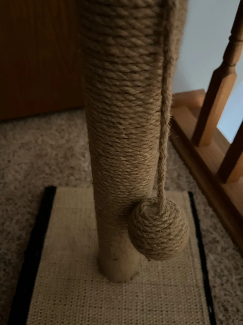 Beige Sisal Cat Scratching Post with Hanging Ball